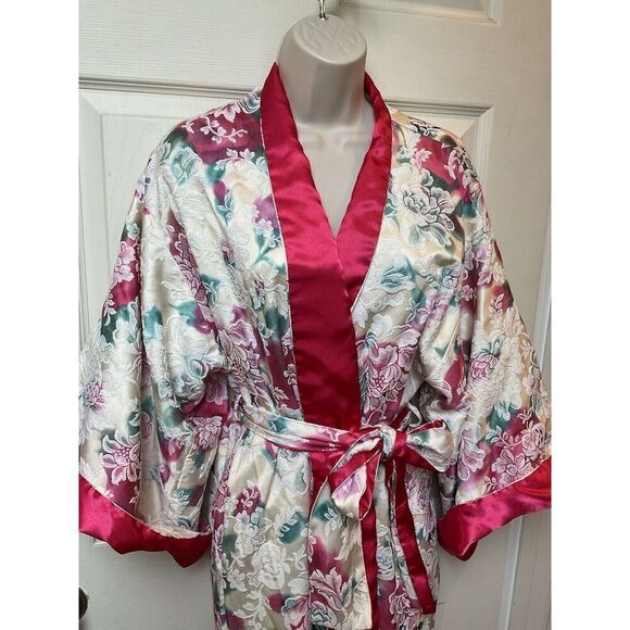 Natori‎ Robe Petite Lined Floral Jacquard Vintage Kimono Style Multi Colored - Picture 4 of 10